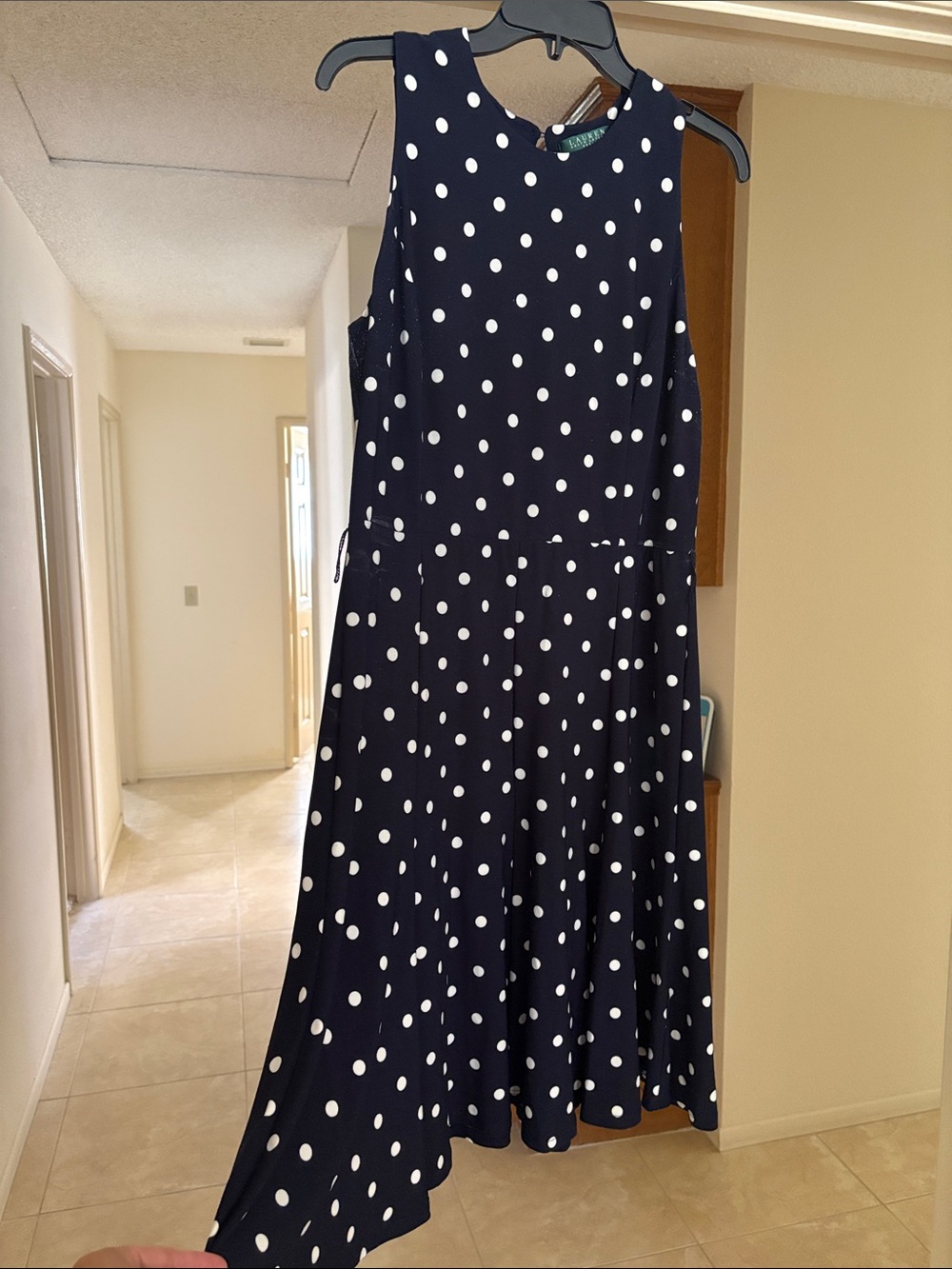 Lauren Ralph Lauren Navy and White Polka Dot A-Line Skirt